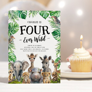 Convite Quarta festa de aniversário do Safari selvagem