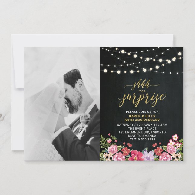 Convite Quartel e Luzes Foto 50º Aniversário de Casamento (Frente)