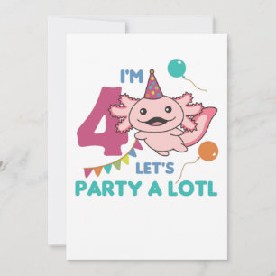 Convite Quarto Aniversário Axolotl, 4 anos, Sweet Axolotl