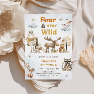 Convite Quarto aniversário de quatro animais selvagens da