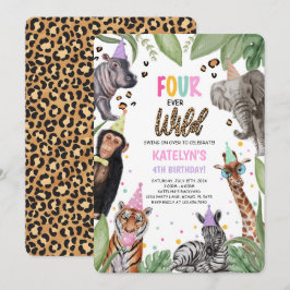 Convite Quarto aniversário de Safari selvagem 4º aniversár
