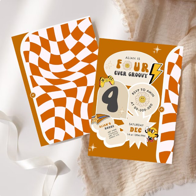 Convite Quarto aniversário do Groovy 4th Retro Verificado (Criador carregado)