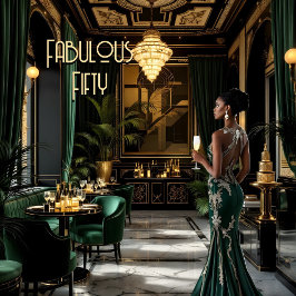 Convite Quarto Fabuloso Art déco Mulher Étnica Verde Doura