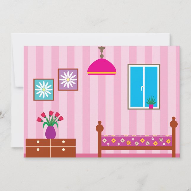 Convite Quarto Infantil Floral Rosa (Frente)