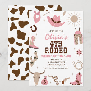 Convite Quarto Rodeio Pink Western Aniversário de 4 anos