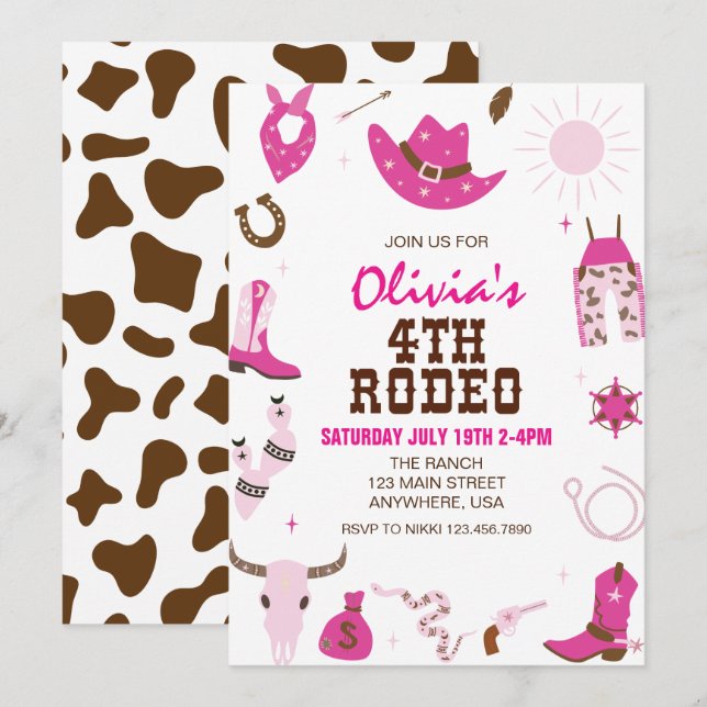 Convite Quarto Rodeio Rosa Quente Western 4º Aniversário (Frente/Verso)
