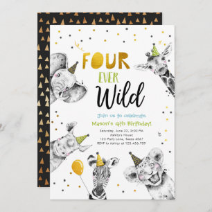 Convite Quatro Animais De Festas Selvagens Safari Garoto A
