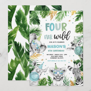 Convite Quatro Animais Selvagens De Festa de aniversário 