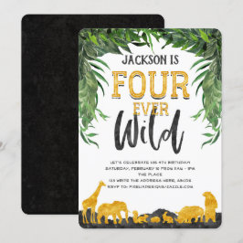 Convite Quatro animais selvagens, Selgle safari, 4 anos