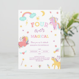 Convite Quatro anos de magia Unicórnio 4º aniversário
