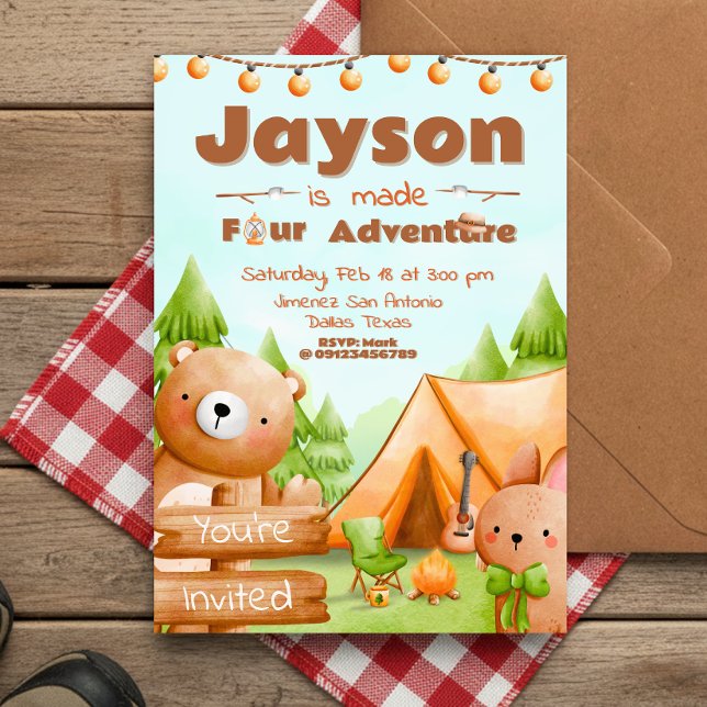 Convite Quatro aventuras - Camping (Made Four Adventure - Camping Invitation
)
