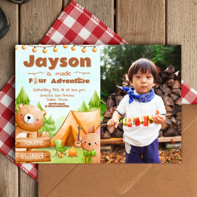 Convite Quatro aventuras - Camping com imagem (Made Four Adventure - Camping with Picture Invitation)