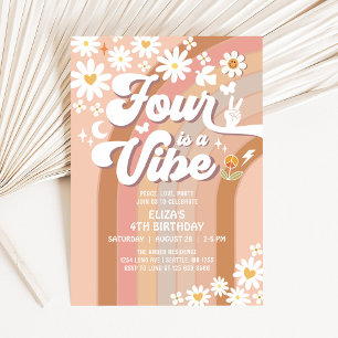 Convite Quatro é um aniversário de Vibe Groovy 4th Daisy R