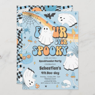 Convite Quatro Eterno Spooky Halloween Groovy Ghost Birthd