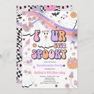 Convite Quatro Eterno Spooky Halloween Groovy Ghost Birthd