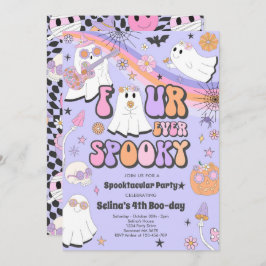 Convite Quatro Eterno Spooky Halloween Groovy Ghost Birthd