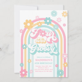 Convite Quatro Ever Groovy Boho Daisy Rainbow 4º Aniversár