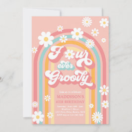 Convite Quatro Ever Groovy Boho Daisy Rainbow 4º Aniversár
