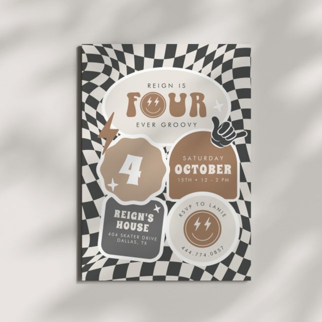 Convite Quatro Ever Groovy | Festa de Patinadores Retro Bo (Criador carregado)
