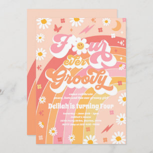 Convite Quatro Ever Groovy Hippie Rainbow 4º Festa de Aniv