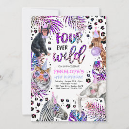 Convite Quatro Ever Wild Safari Rainbow Cheetah 4º Anivers