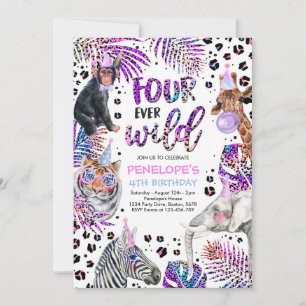 Convite Quatro Ever Wild Safari Rainbow Cheetah 4º Anivers
