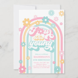 Convite Quatro Ever Young Boho Daisy Rainbow 4º Aniversári