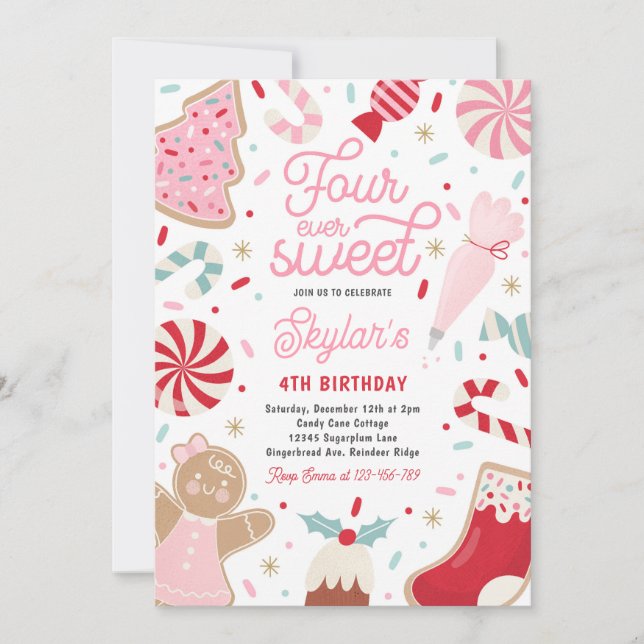 Convite Quatro Festa de aniversário de Biscoito de Natal D (Frente)
