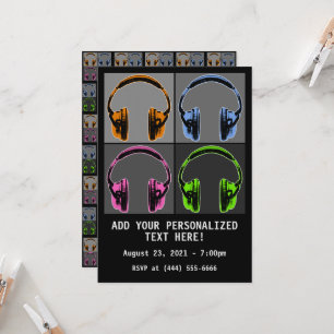 Convite Quatro Fones de Ouvido Pop Art