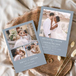 Convite Quatro Fotos do Casamento Azul Minimalista Dusty<br><div class="desc">Convocação de Casamento Minimalista de Colagem Azul de Foto Elegante Moderna 4. Os cartões de convite para o casamento contêm uma tipografia moderna que é elegante,  simples e moderna para usar depois de você celebrar o dia de casamento simples e minimalista.</div>