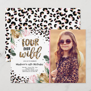 Convite Quatro Leopardo Selvagem Imprime 4ª Festa de Aniv