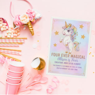 Convite Quatro Magicamente Mágico, Aniversário de 4 anos d