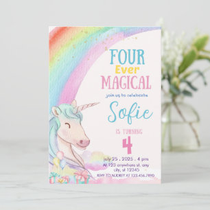 Convite Quatro Mágicas, Pastel Unicorn Aniversário