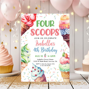 Convite Quatro Meninas Scoops Sorvete 4º Aniversário