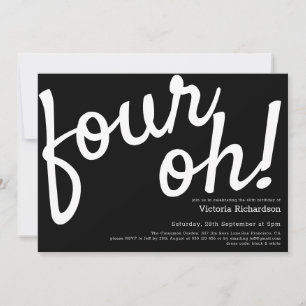 Convite Quatro! Minimalista de diversão branca aniversário