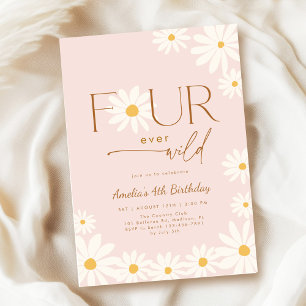Convite QUATRO para sempre Daisy Floral 4º Aniversário