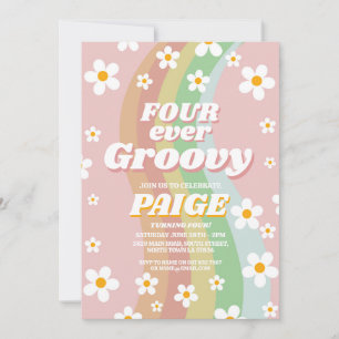 Convite QUATRO para sempre Groovy 4º Aniversário Para Semp