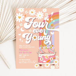 Convite Quatro Para Sempre Jovem Groovy Daisy Aniversário