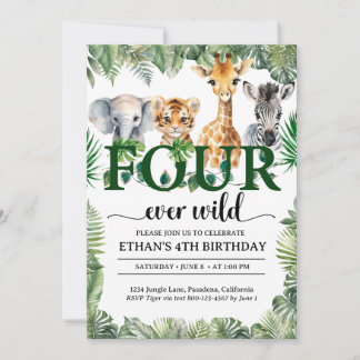 Convite Quatro Selvagens Safari Animais da Selva Aniversár