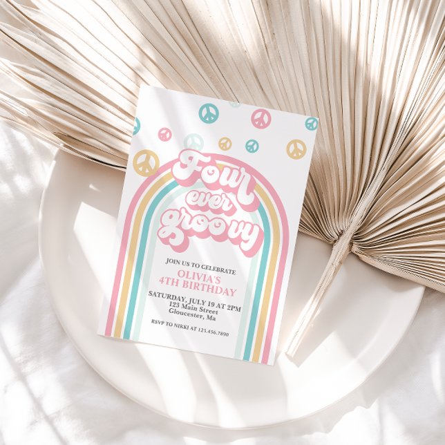 Convite Quatro Sempre Groovy Aniversário de 4 anos com Arc (Criador carregado)