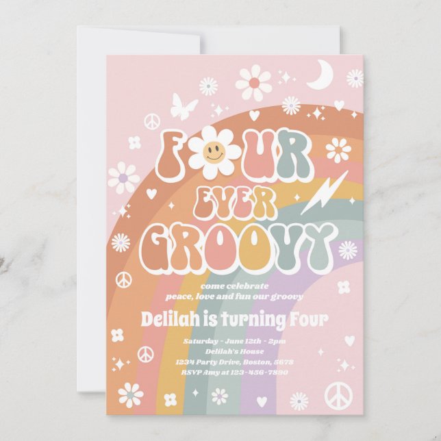 Convite Quatro sempre Groovy Hippie 4ª festa de aniversári (Frente)