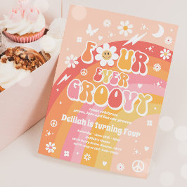 Convite Quatro sempre Groovy Hippie 4ª festa de aniversári