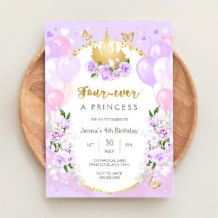 Convite Quatro Sempre Uma Princesa Tema Menina 4º Aniversá