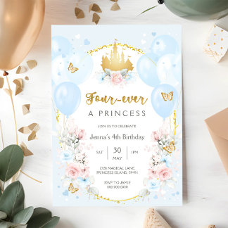 Convite Quatro Sempre Uma Princesa Tema Menina 4º Aniversá