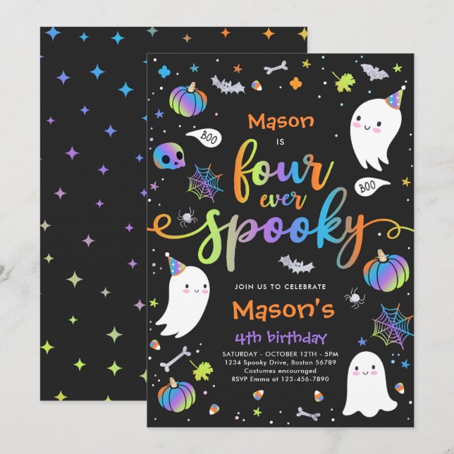 Convite Quatro Vezes Loucas Halloween Fantasma 4º Aniversá (Frente/Verso)