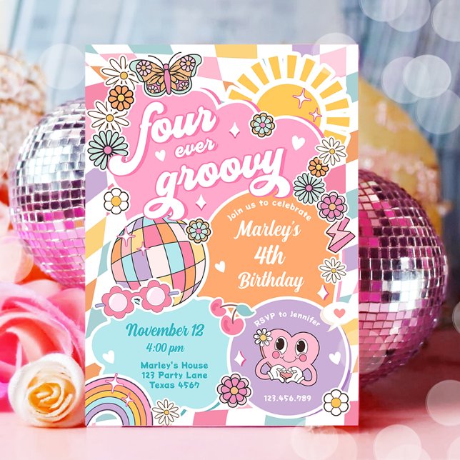 Convite Quatro Vezes O Retro-Pré-Papoila Varsity Aniversár (Criador carregado)