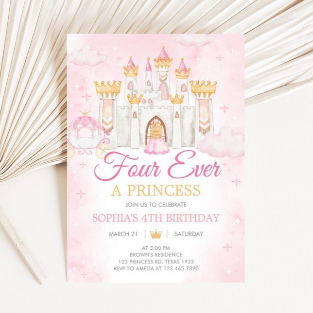 Convite Quatro vezes uma Festa de aniversário princesa (Four Ever a Princess Birthday Party Invitation)