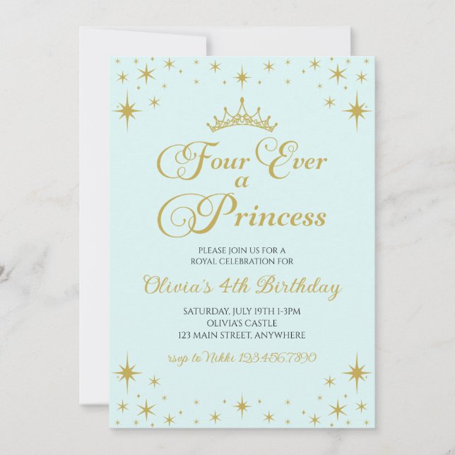 Convite Quatro vezes uma princesa Real 4º aniversário (Frente)