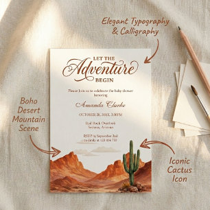 Convite Que a Aventura Comece Boho Desert Chás de Bebê