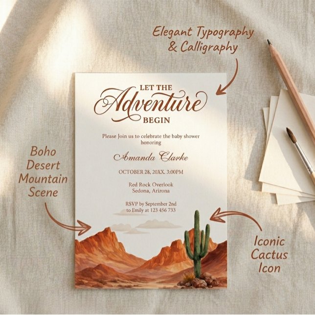 Convite Que a Aventura Comece Boho Desert Chás de Bebê  (Criador carregado)